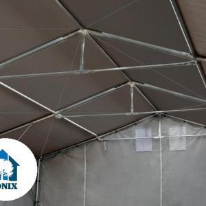 Raktársátor, ponyvacsarnok 8x16 m, 4 m oldalmagasság, lángálló PRIMEtex ponyva, szürke