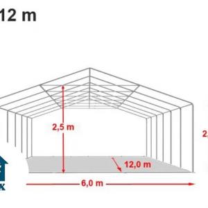 Raktársátor tároló ipari sátor 6x12 m ponyva PVC sötétzöld erősített szerkezettel, padlókerettel