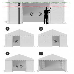 Raktársátor tároló, műhelysátor 4x6  m ponyva PE erősített horganyzott  acélvázas kivitel szürke