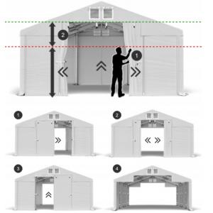Raktársátor tároló, műhelysátor 4x6  m ponyva PVC 560g/m2 erősített horganyzott  acélvázas kivitel szürke