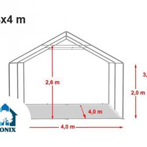 Raktársátor tároló sátor 4x4 m ponyva PVC fehér erősített szerkezettel padlókerettel