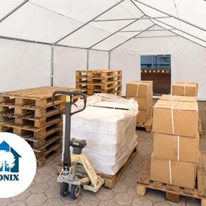 Raktársátor tároló sátor 4x6 m ponyva PVC erősített szerkezettel padlókerettel szürke