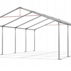 Raktársátor, tárolósátor, 3 × 4 m – 12 m², 240 g/m² PE szürke ponyvával, Ø 38 mm-es horganyzott acélcsövekkel, Ø 42 mm-es csatlakozókkal és két függöny típusú bejárattal