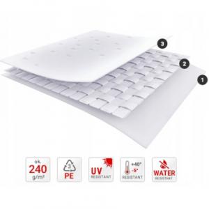 Raktársátor, tárolósátor, 3 × 4 m – 12 m², 240 g/m² PE szürke ponyvával, Ø 38 mm-es horganyzott acélcsövekkel, Ø 42 mm-es csatlakozókkal és két függöny típusú bejárattal