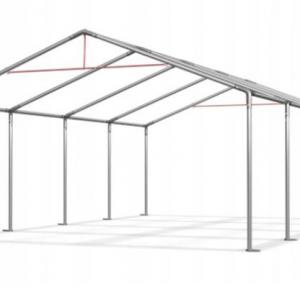 Raktársátor, tárolósátor, 3 × 4 m – 12 m², 240 g/m² PE  zöld ponyvával, Ø 38 mm-es horganyzott acélcsövekkel, Ø 42 mm-es csatlakozókkal és két függöny típusú bejárattal