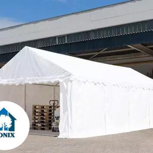 Raktársátor, tárolósátor 3 × 4 m – 12 m², PVC ponyvával, padlókerettel és extra megerősített horganyzott acélszerkezettel