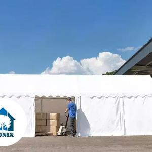 Raktársátor, tárolósátor 3 × 4 m – 12 m², PVC ponyvával, padlókerettel és extra megerősített horganyzott acélszerkezettel
