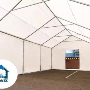 Raktársátor, tárolósátor 3 × 4 m – 12 m², PVC ponyvával, padlókerettel és extra megerősített horganyzott acélszerkezettel