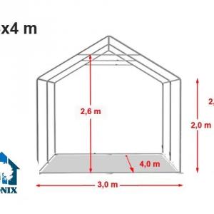 Raktársátor, tárolósátor 3 × 4 m – 12 m², PVC ponyvával, padlókerettel és extra megerősített horganyzott acélszerkezettel