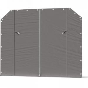 Raktársátor, tárolósátor 3 × 6 m – 18 m², 240 g/m² PE szürke ponyvával, Ø 38 mm-es horganyzott acélcsövekkel, Ø 42 mm-es csatlakozókkal és két függöny típusú bejárattal