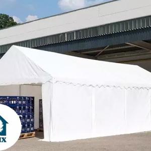 Raktársátor, tárolósátor 3 × 6 m – 18 m², erős PVC ponyvával, padlókerettel és megerősített horganyzott acélszerkezettel