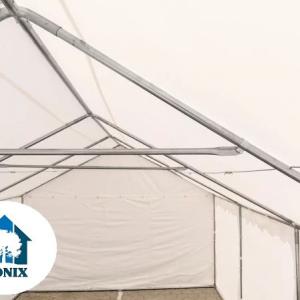 Raktársátor, tárolósátor 3 × 6 m – 18 m², erős PVC ponyvával, padlókerettel és megerősített horganyzott acélszerkezettel