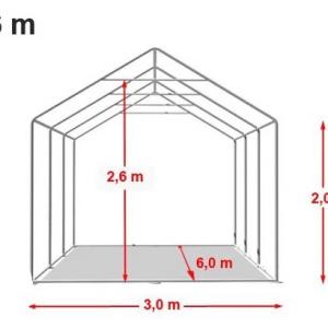 Raktársátor, tárolósátor 3 × 6 m – 18 m², erős PVC ponyvával, padlókerettel és megerősített horganyzott acélszerkezettel
