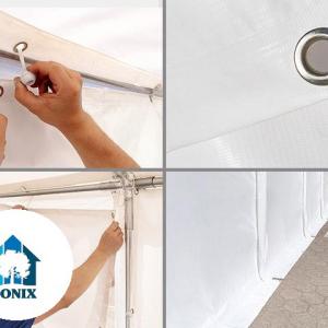 Raktársátor, tárolósátor 4 × 4 m – 16 m², fehér PVC ponyvával, padlókerettel és megerősített horganyzott acélszerkezettel