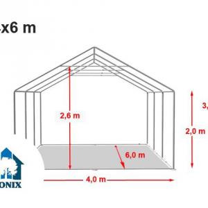 Raktársátor, tárolósátor 4 × 6 m – 24 m²,  PVC ponyvával, padlókerettel és extra megerősített horganyzott acélszerkezettel