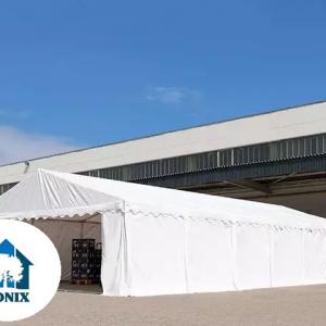 Raktársátor, tárolósátor 5 × 10 m – 50 m², PVC ponyvával, padlókerettel és megerősített horganyzott acélszerkezettel