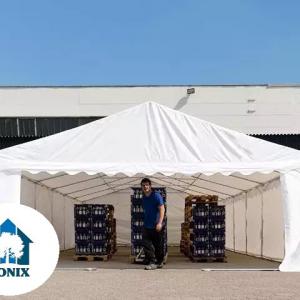 Raktársátor, tárolósátor 5 × 10 m – 50 m², PVC ponyvával, padlókerettel és megerősített horganyzott acélszerkezettel