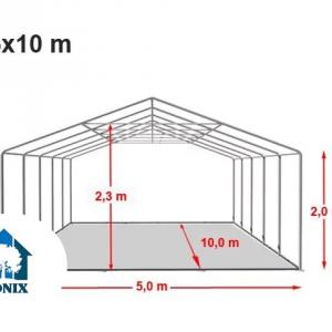 Raktársátor, tárolósátor 5 × 10 m – 50 m², PVC ponyvával, padlókerettel és megerősített horganyzott acélszerkezettel