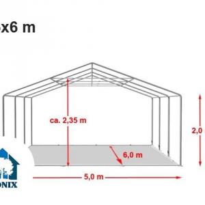 Raktársátor, tárolósátor 5 × 6 m – 30 m², zöld PVC ponyvával, padlókerettel és megerősített horganyzott acélszerkezettel