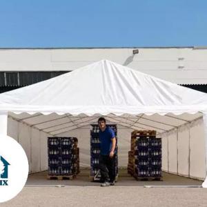 Raktársátor, tárolósátor 6 × 12 m – 72 m², zöld PVC ponyvával, padlókerettel és megerősített horganyzott acélszerkezettel