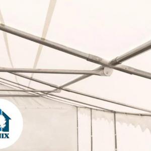 Raktársátor, tárolósátor 6 × 12 m – 72 m², zöld PVC ponyvával, padlókerettel és megerősített horganyzott acélszerkezettel