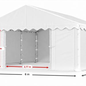 Raktársátor, tárolósátor 6 × 6 m – 36 m², PE  fehér  ponyvával, horganyzott acélvázzal