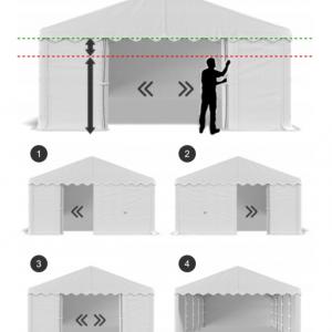 Raktársátor, tárolósátor 6 × 6 m – 36 m², PE  fehér  ponyvával, horganyzott acélvázzal