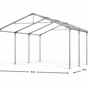 Raktársátor, tárolósátor 6 × 6 m – 36 m², PE  fehér  ponyvával, horganyzott acélvázzal