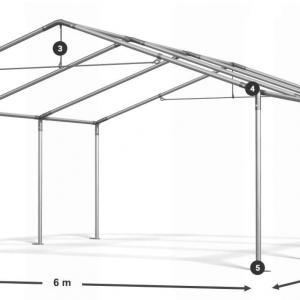 Raktársátor, tárolósátor 6 × 6 m – 36 m², PE  szürke ponyvával, horganyzott acélvázzal és két függönyrendszerű bejárattal
