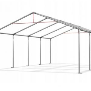Raktársátor, tárolósátor 6 × 6 m – 36 m², PE zöld ponyvával, horganyzott acélvázzal és két függönyrendszerű bejárattal