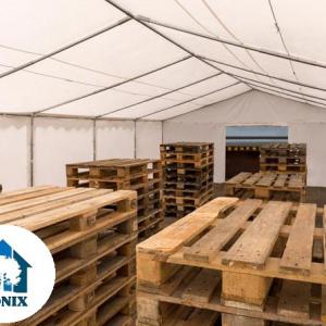 Raktársátor, tárolósátor és ipari sátor 6 × 12 m, 72 m², fehér, PVC ponyvával, Ø 38 mm-es horganyzott acélvázzal,  két bejárattal