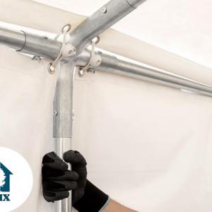 Raktársátor, tárolósátor és ipari sátor 6 × 12 m, 72 m², fehér, PVC ponyvával, Ø 38 mm-es horganyzott acélvázzal,  két bejárattal