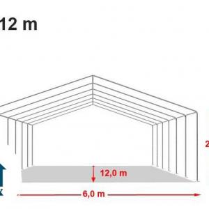 Raktársátor, tárolósátor és ipari sátor 6 × 12 m, 72 m², fehér, PVC ponyvával, Ø 38 mm-es horganyzott acélvázzal,  két bejárattal