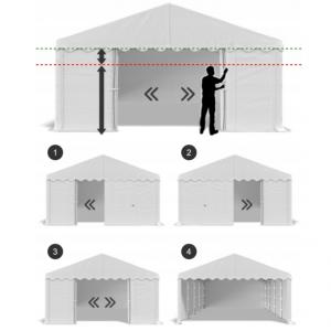 Raktársátor, tárolósátor, garázssátor 5 × 6 m – 30 m², 240 g/m² PE fehér ponyvával, horganyzott acélvázzal