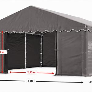 Raktársátor, tárolósátor, garázssátor 5 × 6 m – 30 m², 240 g/m² PE szürke ponyvával, horganyzott acélvázzal