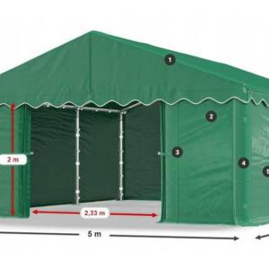 Raktársátor, tárolósátor, garázssátor 5 × 6 m – 30 m², 240 g/m² PE zöld ponyvával, horganyzott acélvázzal
