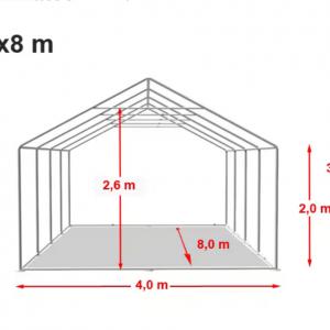 Raktársátor, tárolósátor, ipari sátor 4 × 8 m – 32 m², erős PVC ponyvával és horganyzott acélszerkezettel