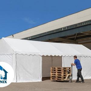 Raktársátor, tárolósátor, ipari sátor 5 × 10 m – 50 m², PVC ponyvával, horganyzott acélvázzal