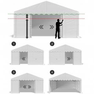 Raktársátor, tárolósátor, ipari sátor 5 × 8 m – 40 m², erős PE ponyvával, horganyzott acélvázzal fehér