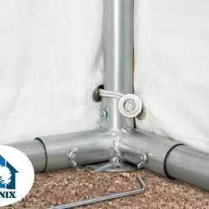 Raktársátor, tárolósátor, ipari sátor 8 × 12 m – 96 m², fehér PVC ponyvával, padlókerettel és erősített horganyzott acélszerkezettel