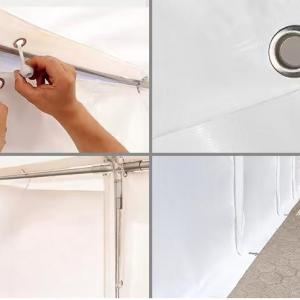 Raktársátor, tárolósátor, ipari sátor 8 × 12 m – 96 m², fehér PVC ponyvával, padlókerettel, Ø 38 mm-es teljesen horganyzott acélcsövekkel