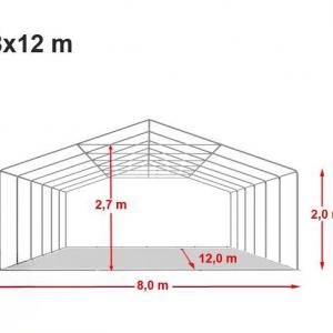 Raktársátor, tárolósátor, ipari sátor 8 × 12 m – 96 m², fehér PVC ponyvával, padlókerettel, Ø 38 mm-es teljesen horganyzott acélcsövekkel