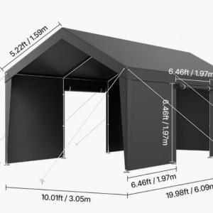 Raktársátor, tárolósátor mobilgarázs 3,05× 6,00 m – 18 m² PE ponyvával, horganyzott acélvázzal és levehető oldalfalakkal szürke