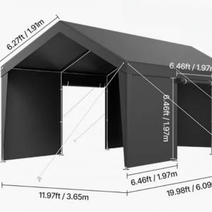 Raktársátor, tárolósátor mobilgarázs 3,60 × 6,00 m – 18 m² PE ponyvával, horganyzott acélvázzal és levehető oldalfalakkal szürke