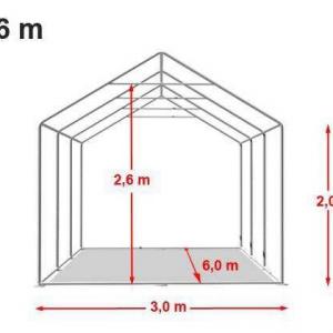 Raktársátor, tárolósátor, műhelysátor 3 × 6 m – 18 m², sötétzöld PVC ponyvával, padlókerettel és extra megerősített horganyzott acélszerkezettel