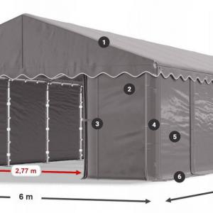 Raktársátor, tárolósátor, műhelysátor 6 × 12 m – 72 m², szürke PE ponyvával és megerősített horganyzott acélvázzal