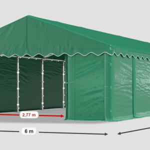 Raktársátor, tárolósátor, műhelysátor 6 × 12 m – 72 m², zöld PE ponyvával és megerősített horganyzott acélvázzal