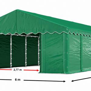 Raktársátor, tárolósátor, műhelysátor 6 × 12 m – 72 m², zöld PE ponyvával és megerősített horganyzott acélvázzal