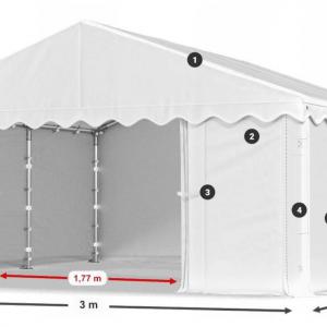 Raktársátor, tárolósátor, nyári sátor 3 × 5 m – 15 m², 240 g/m² PE fehér ponyvával, horganyzott acélvázzal