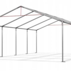 Rendezvénysátor 4 × 8 m – 32 m², 240 g/m² fehér-kék PE ponyvával és horganyzott acélvázzal